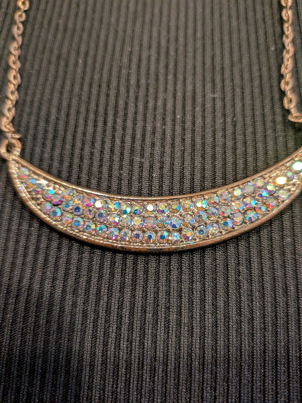 B5Vintage 2007Aurora Borealis Crystal Crescent Necklace - Iridescent Multi Color